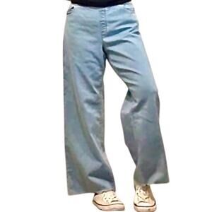 PureJill Denim wide leg large pull on cropped jeans raw distressed hem J2 3268